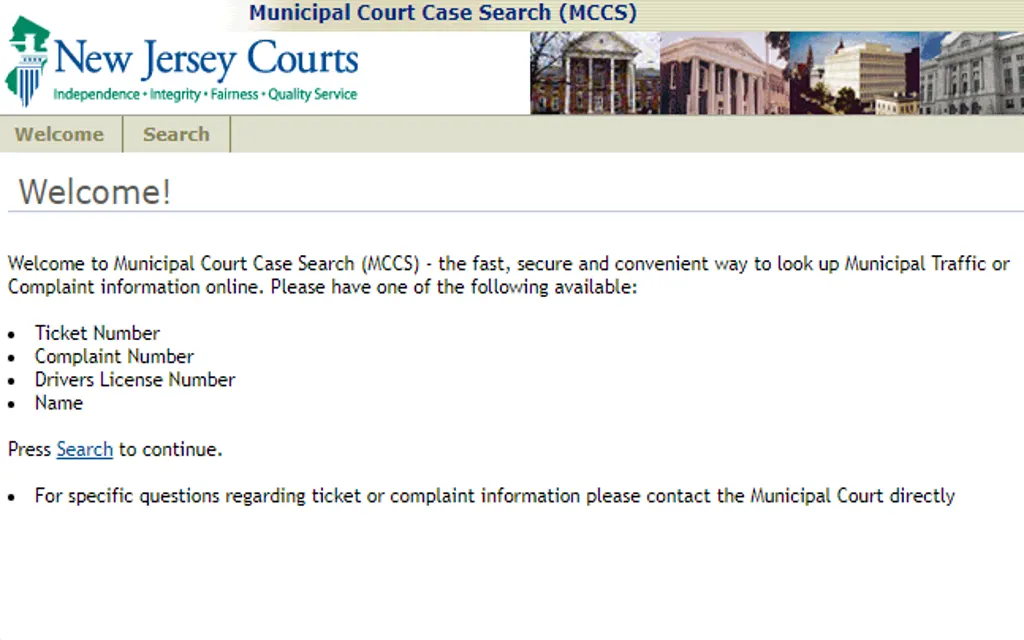 Municipal Court Case Search (MCCS) portal to submit a court request for records of tickets and other municipal traffic and complaint infractions.